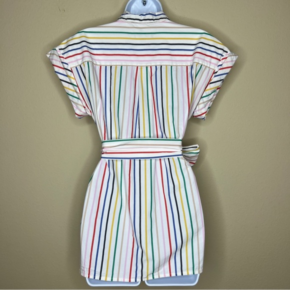 J CREW Button-Front Tie-Waist Top in Rainbow Mini Stripe Poplin - L6710 - Sz XS - Picture 8 of 11